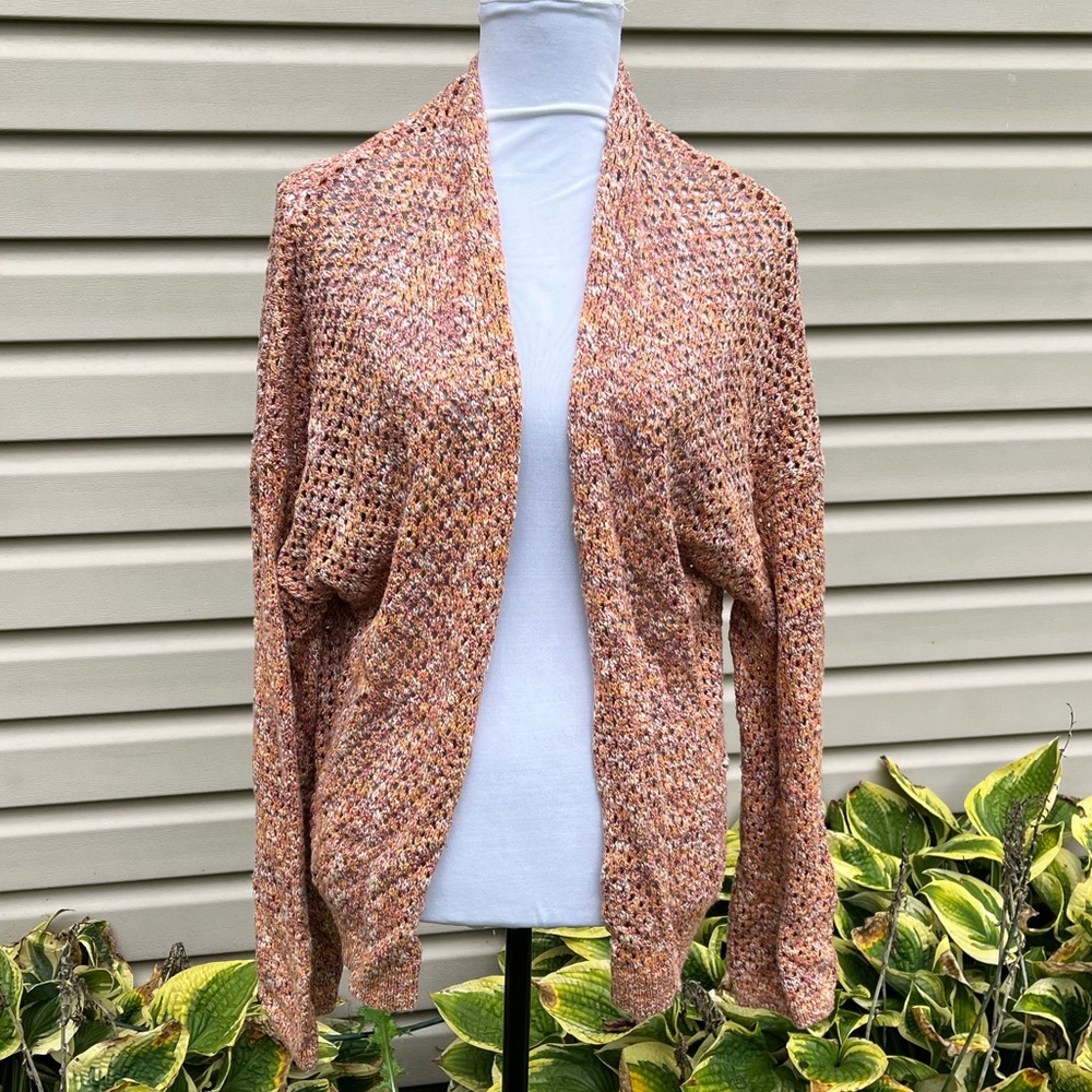 NWT Express Tan Marled Open Knit Open Front Long Sleeve Cardigan
